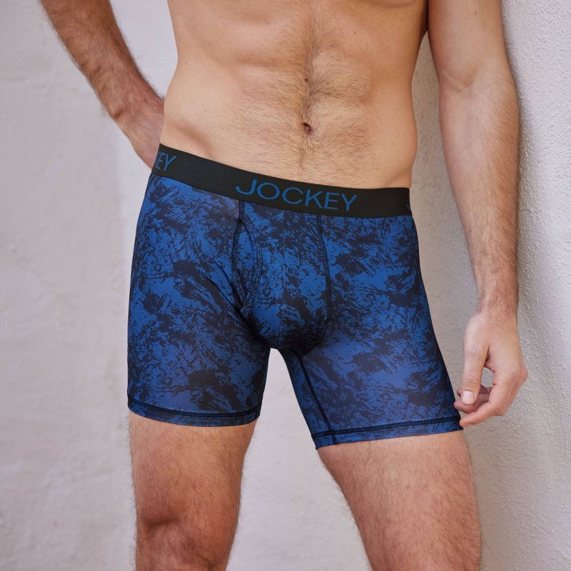 slide 6 of 6, Jockey Generation™ Men's 3pk Microfiber Boxer Briefs - Blue/Gray S: Lightweight Knit, Mid Rise, Pull-On, 3 ct