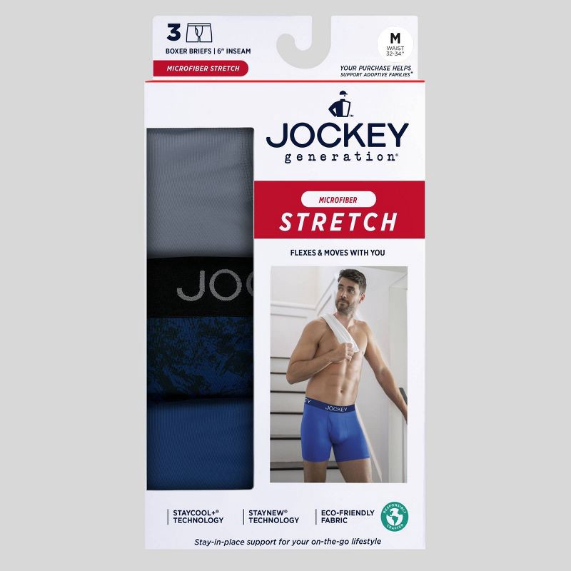 slide 4 of 6, Jockey Generation™ Men's 3pk Microfiber Boxer Briefs - Blue/Gray XL: Lightweight Knit, Absorbent Panel, Mid Rise, Pull-On Waist, 3 ct