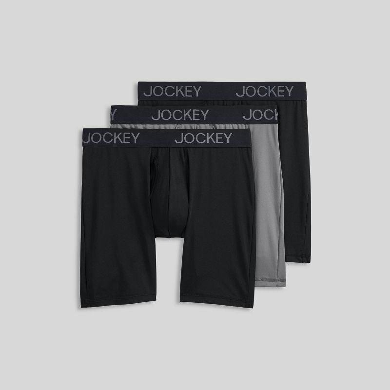 slide 3 of 3, Jockey Generation™ Micro Stretch Long Leg Boxer Briefs - Black/Gray L: Lightweight Knit, Absorbent Panel, 1 ct