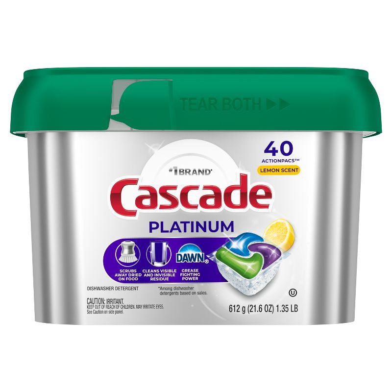 slide 2 of 10, Cascade Platinum Pods Dishwasher Detergent - Lemon - 40ct, 40 ct