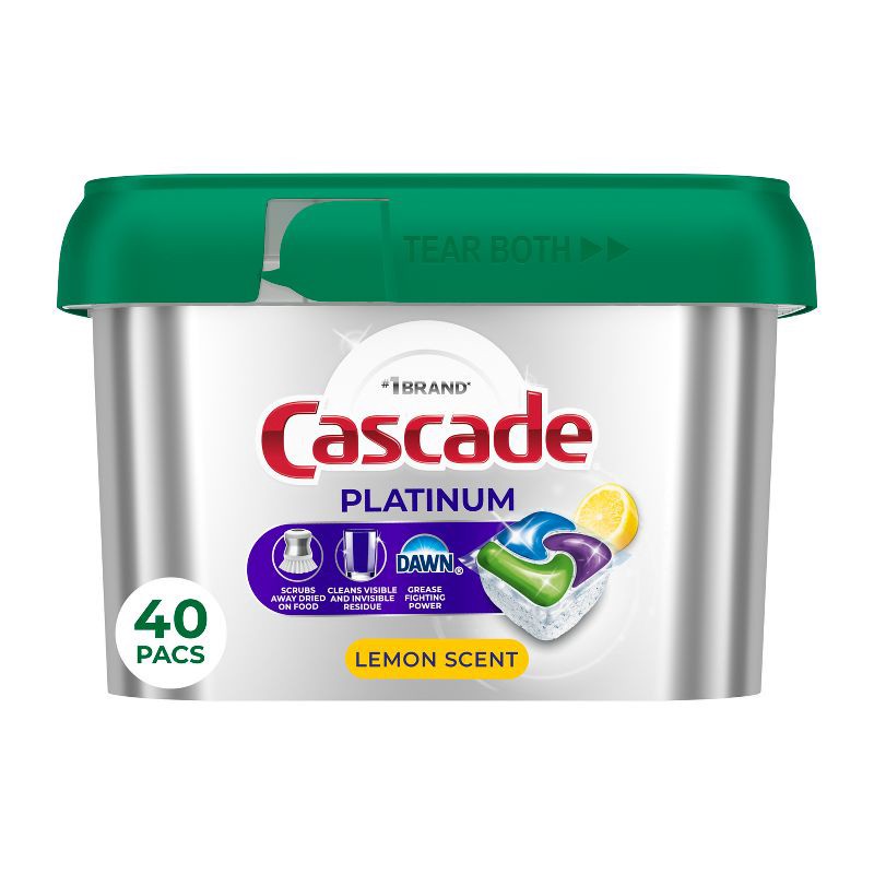 slide 1 of 10, Cascade Platinum Pods Dishwasher Detergent - Lemon - 40ct, 40 ct