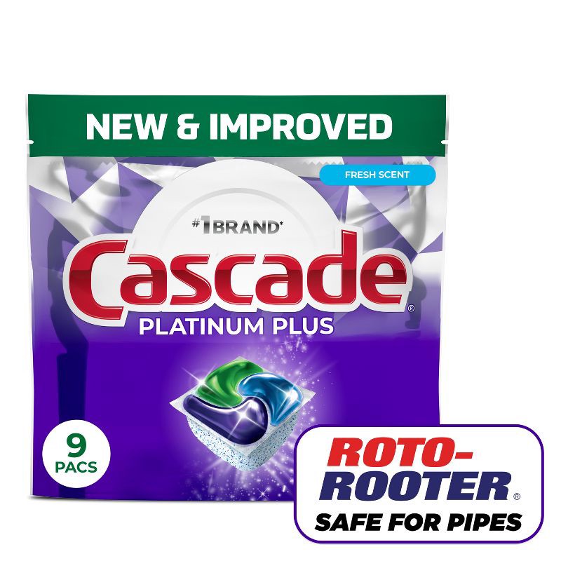 slide 9 of 9, Cascade Platinum Plus Pods Dishwasher Detergent - Fresh - 9ct, 9 ct