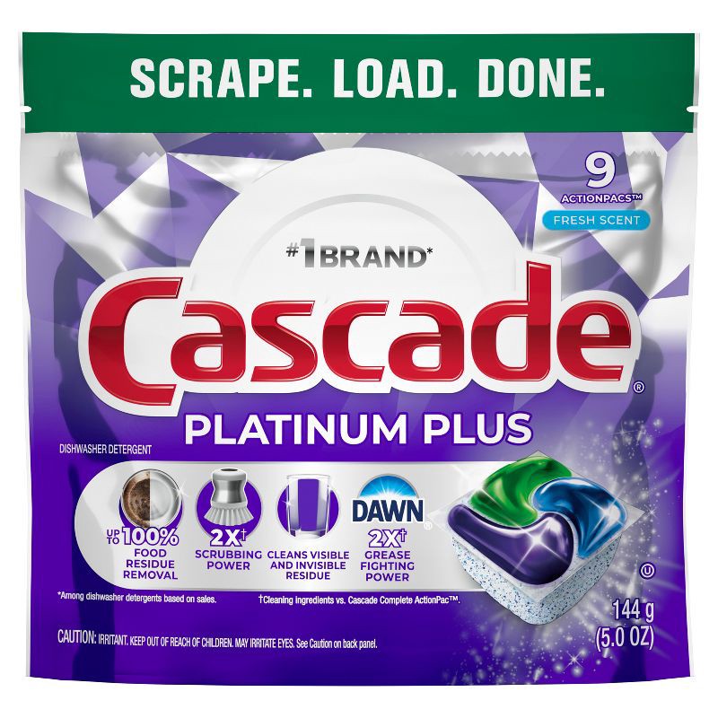 slide 1 of 9, Cascade Platinum Plus Pods Dishwasher Detergent - Fresh - 9ct, 9 ct