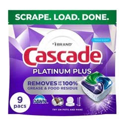 Cascade Platinum Plus Pods Dishwasher Detergent - Fresh - 9ct: Multi-Surface Cleaner Removes Fingerprints & Grease