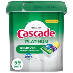 Cascade Platinum Pods Dishwasher Detergent - Lemon - 59ct: Multi-Surface, Removes Finger Prints, Removes Grease