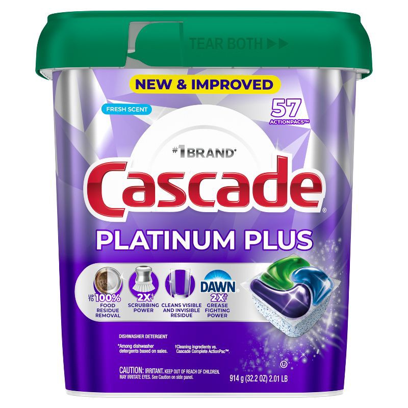 slide 1 of 10, Cascade Platinum Plus Pods Dishwasher Detergent - Fresh - 57ct, 57 ct