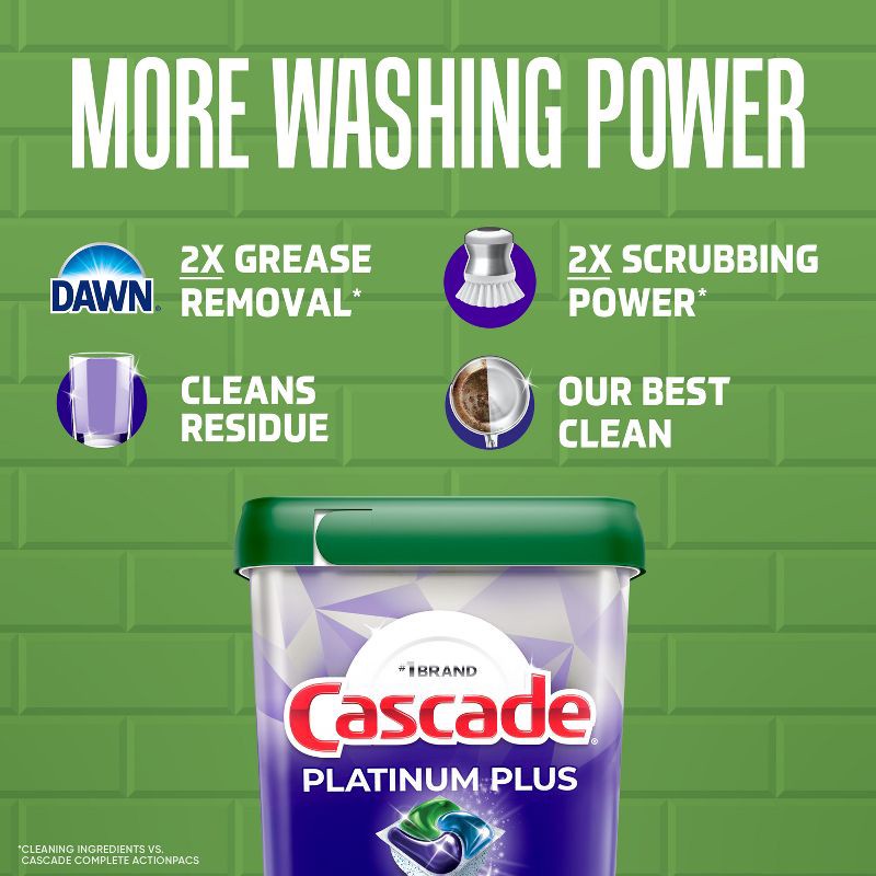 slide 3 of 10, Cascade Platinum Plus Pods Dishwasher Detergent - Lemon - 57ct, 57 ct