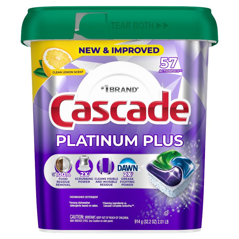 slide 1 of 10, Cascade Platinum Plus Pods Dishwasher Detergent - Lemon - 57ct, 57 ct