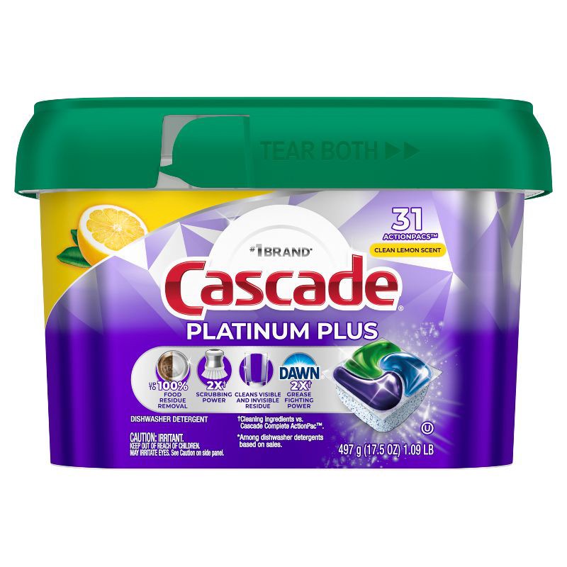 slide 1 of 10, Cascade Platinum Plus Pods Dishwasher Detergent - Lemon - 31ct, 31 ct