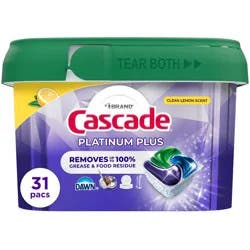 Cascade Platinum Plus Pods Dishwasher Detergent - Lemon - 31ct