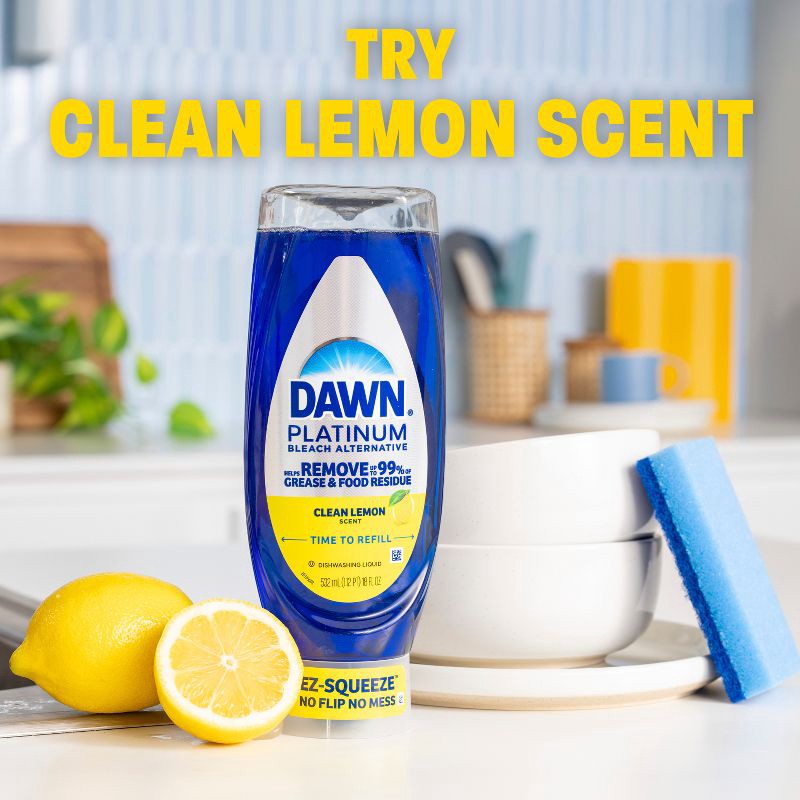 slide 6 of 10, Dawn Platinum Bleach Alternative Ez Squeeze Liquid Dish Soap Lemon - 24 fl oz: Multi-Surface Grease Remover, 24 fl oz