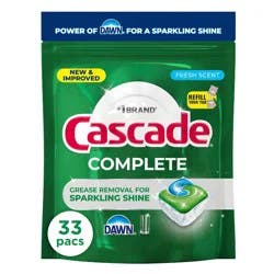 Cascade Fresh Scent Complete Pods Dishwasher Detergents - 33ct