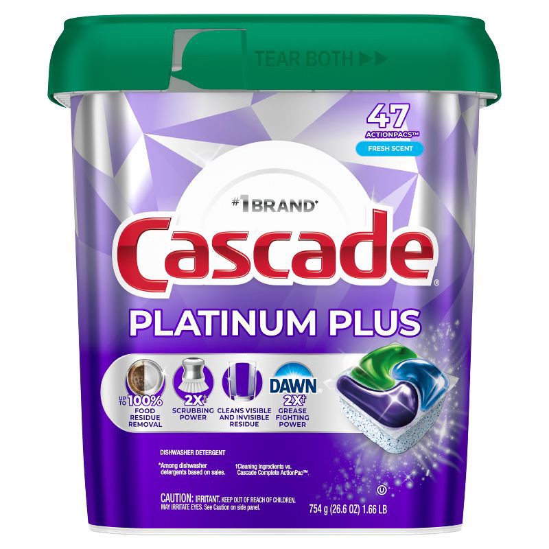 slide 1 of 9, Cascade Platinum Plus Pods Dishwasher Detergent - Fresh - 47ct, 47 ct