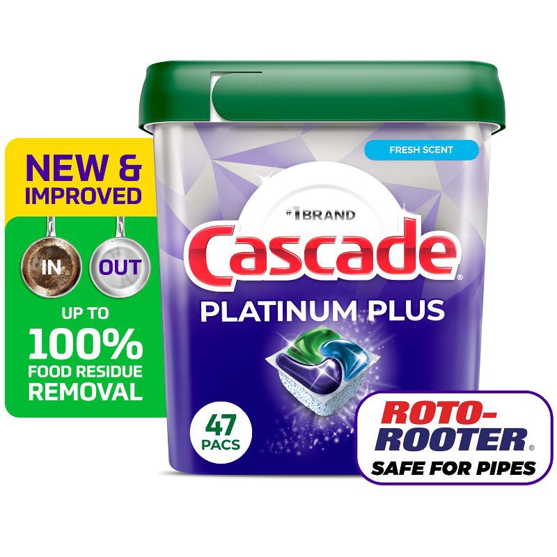 slide 9 of 9, Cascade Platinum Plus Pods Dishwasher Detergent - Fresh - 47ct, 47 ct