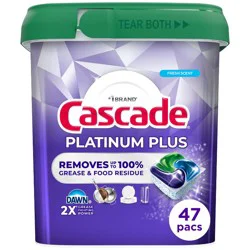 Cascade Platinum Plus Pods Dishwasher Detergent - Fresh - 47ct: Plastic Tub, Removes Fingerprints, Grease