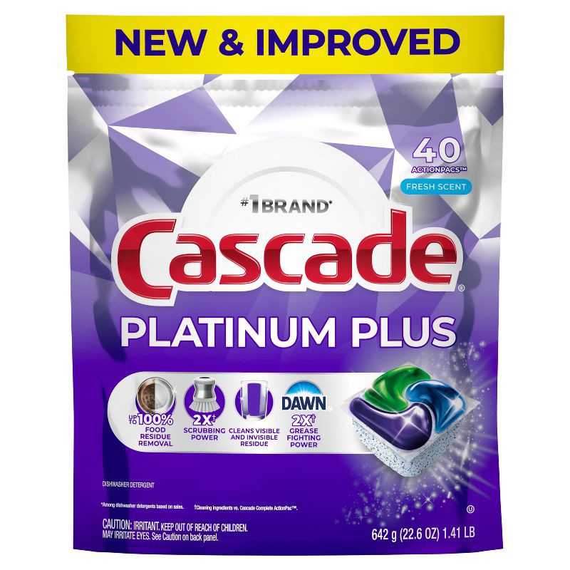 slide 9 of 10, Cascade Platinum Plus Pods Dishwasher Detergent - Fresh - 40ct, 40 ct