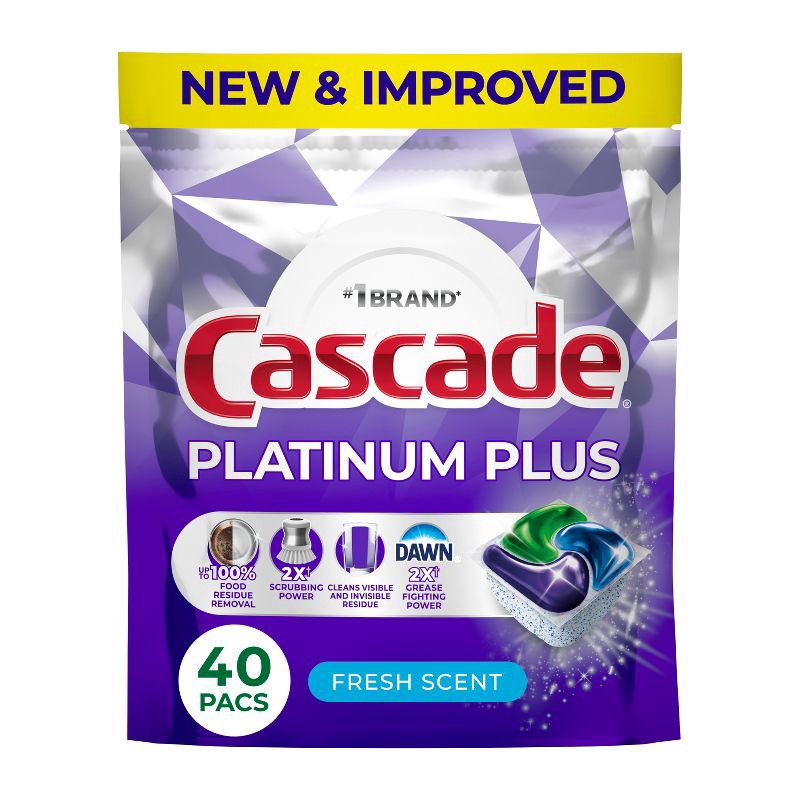 slide 1 of 10, Cascade Platinum Plus Pods Dishwasher Detergent - Fresh - 40ct, 40 ct
