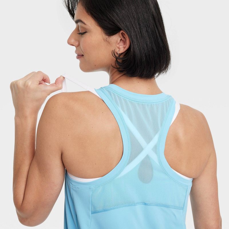 slide 6 of 6, Women's Mesh Back Racerback Tank Top - All In Motion™ Blue S: Quick Dry, UPF 50+, Lightweight, Jersey, 1 ct