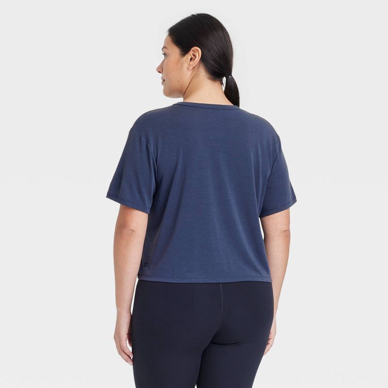 slide 4 of 5, Women's Beyond Ease Crew Neck Short Sleeve T-Shirt - All In Motion™ Navy Blue S: Moisture Wicking, Quick Drying, 1 ct