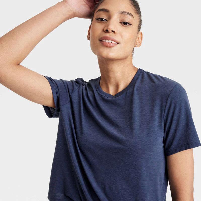slide 5 of 5, Women's Beyond Ease Crew Neck Short Sleeve T-Shirt - All In Motion™ Navy Blue S: Moisture Wicking, Quick Drying, 1 ct
