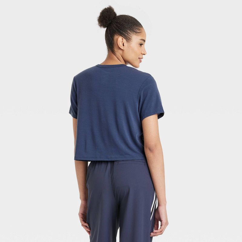 slide 2 of 5, Women's Crewneck Short Sleeve T-Shirt - All In Motion™ Navy Blue M: Moisture Wicking, Quick Drying, 1 ct