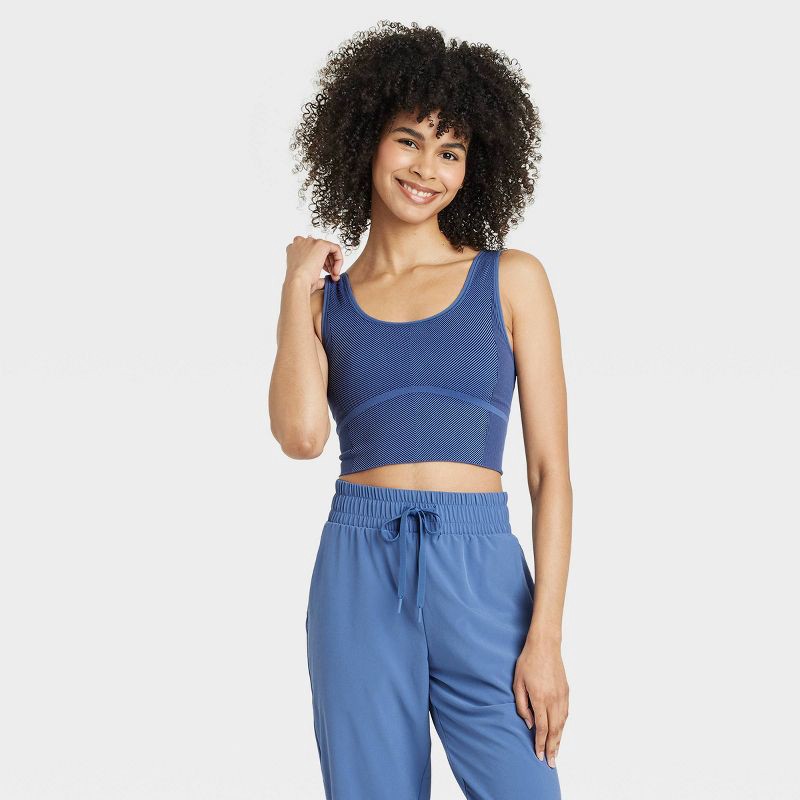 slide 1 of 5, Women's Seamless Cropped Tank Top - All In Motion™ Navy Blue S: Moisture Wicking, Midweight, Knit, 1 ct