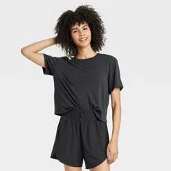 Women's Crewneck Short Sleeve T-Shirt - All In Motion™ Black M: Moisture Wicking, Quick Dry, Loose Fit