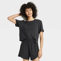 Women's Crewneck Short Sleeve T-Shirt - All In Motion™ Black L: Moisture Wicking, Quick Dry, Lightweight Top