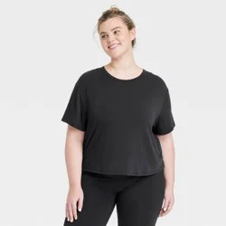 Women's Crewneck Short Sleeve T-Shirt - All In Motion™ Black XXL: Recycled Polyester, Moisture Wicking, Quick Drying, Loose Fit