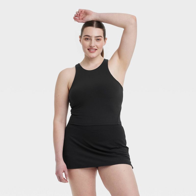 slide 3 of 5, Women's Everyday Soft High Neck Cropped Support Tank Top - All In Motion™ Black S, 1 ct