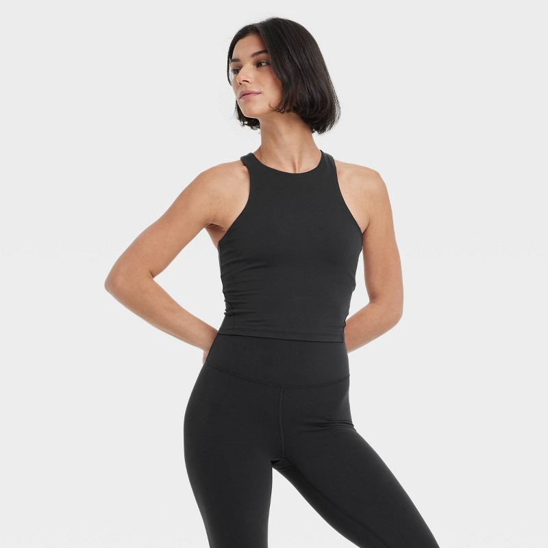 slide 1 of 5, Women's Everyday Soft High Neck Cropped Support Tank Top - All In Motion™ Black S, 1 ct