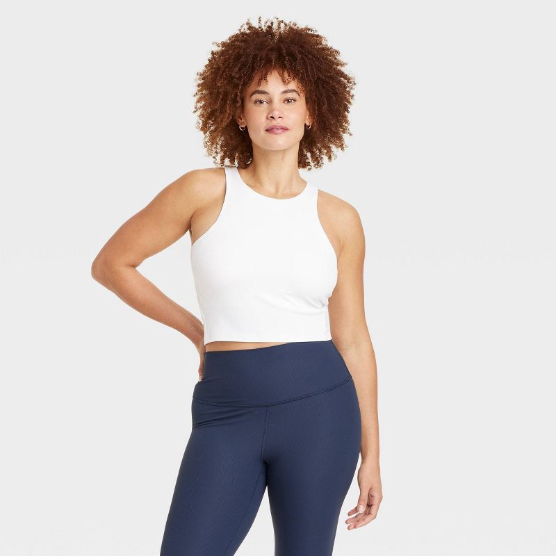 slide 3 of 5, Women's Everyday Soft High Neck Cropped Support Tank Top - All In Motion™ White S, 1 ct