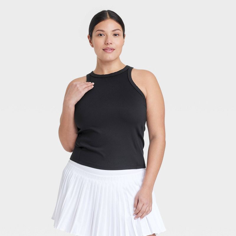 slide 3 of 5, Women's High Neck Racerback Tank Top - All In Motion™ Black XS, 1 ct