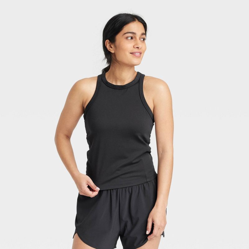 slide 1 of 5, Women's High Neck Racerback Tank Top - All In Motion™ Black XS, 1 ct