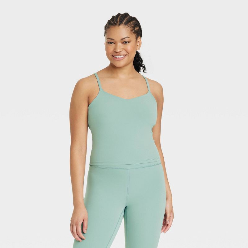 slide 3 of 5, Women's Everyday Soft Cami Support Tank Top - All In Motion™ Sage XS: Moisture Wicking, Quick Drying, Built-in Shelf Bra, 1 ct