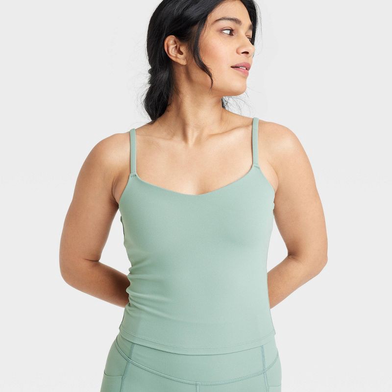 slide 5 of 5, Women's Everyday Soft Cami Support Tank Top - All In Motion™ Sage XS: Moisture Wicking, Quick Drying, Built-in Shelf Bra, 1 ct