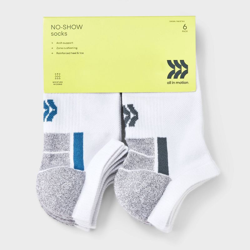 slide 2 of 3, Kids' 6pk No Show Socks - All In Motion™ White L, 6 ct