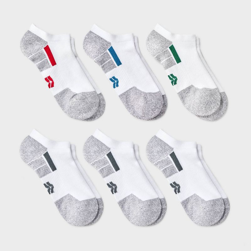 slide 1 of 3, Kids' 6pk No Show Socks - All In Motion™ White L, 6 ct