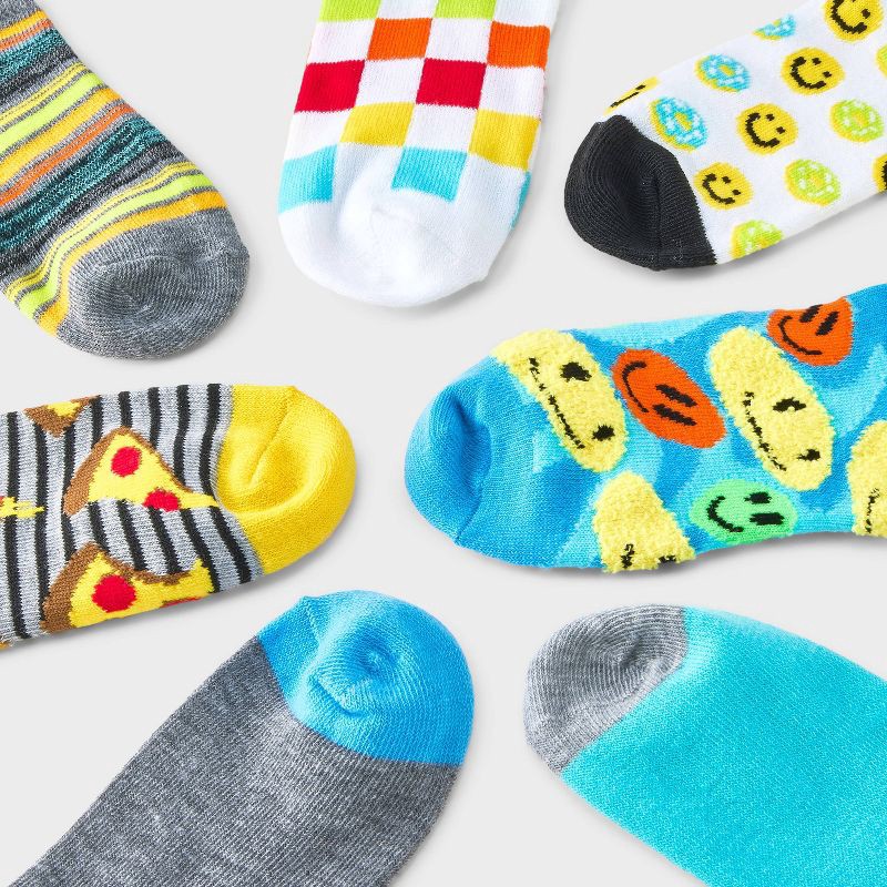 slide 3 of 3, Boys' 7pk 'smiley Pizza' Crew Socks - Cat & Jack™ M, 7 ct