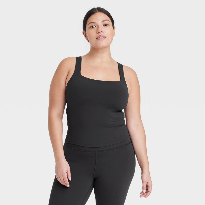 slide 3 of 5, Women's Everyday Soft Square Neck Support Tank Top - All In Motion™ Black S: Moisture Wicking, Built-in Shelf Bra, 1 ct