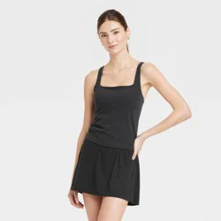 Women's Everyday Soft Square Neck Tank Top - All In Motion™ Black L: Moisture Wicking, Built-in Shelf Bra