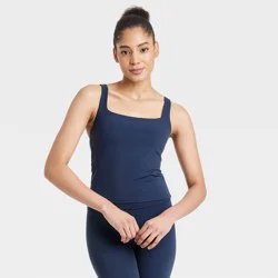 Women's Everyday Soft Square Neck Tank Top - All In Motion™ Navy Blue L: Moisture Wicking, UPF 50+