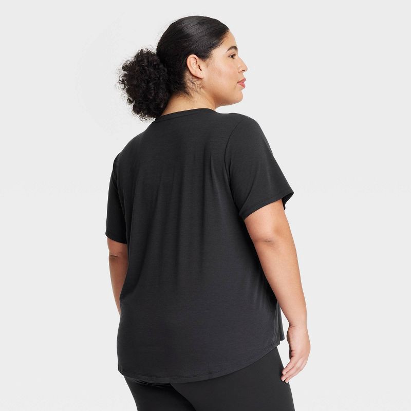 slide 2 of 3, Women's Crewneck Leggings Friendly Short Sleeve T-Shirt - All In Motion™ Black XXL: Moisture Wicking, Quick Drying, 1 ct