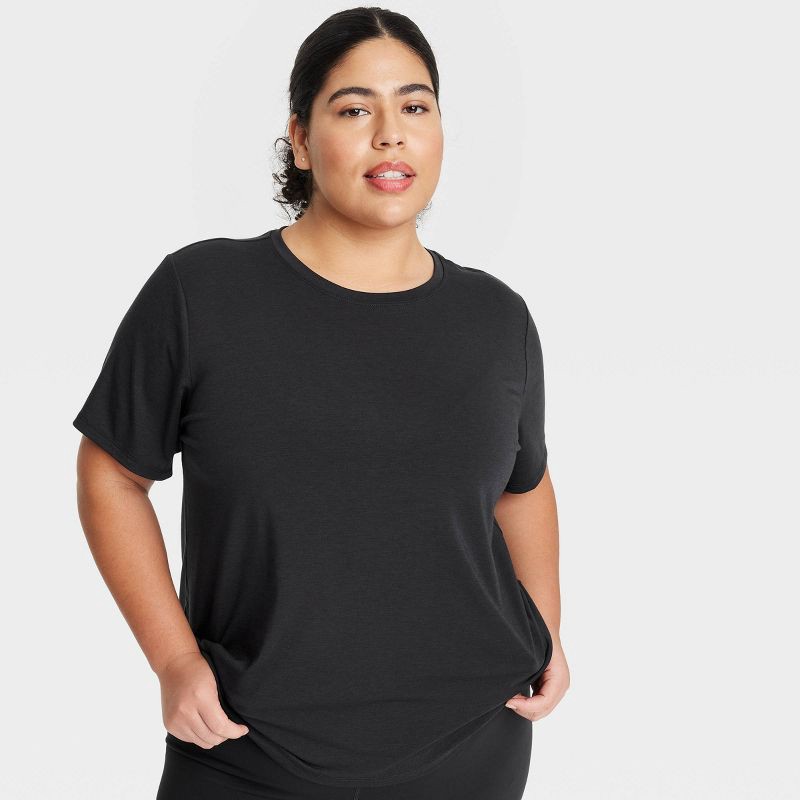 slide 3 of 3, Women's Crewneck Leggings Friendly Short Sleeve T-Shirt - All In Motion™ Black XXL: Moisture Wicking, Quick Drying, 1 ct