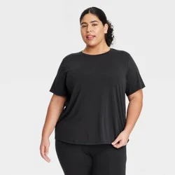 Women's Crewneck Leggings Friendly Short Sleeve T-Shirt - All In Motion™ Black XXL: Moisture Wicking, Quick Drying
