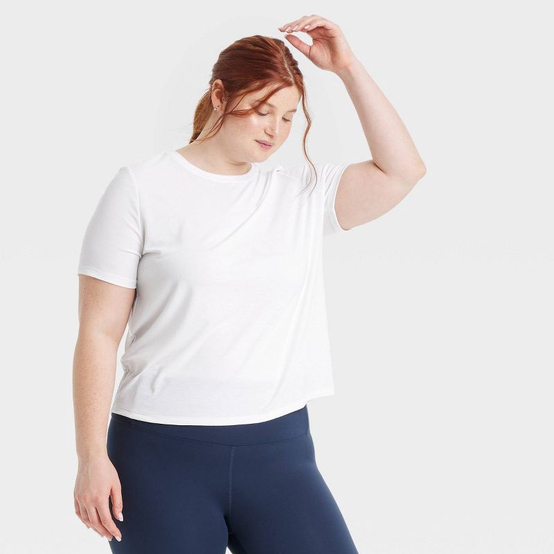 slide 3 of 5, Women's Crewneck Leggings Friendly Short Sleeve T-Shirt - All In Motion™ White M: Moisture Wicking, Quick Drying, 1 ct