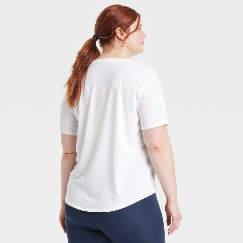 slide 4 of 5, Women's Crewneck Leggings Friendly Short Sleeve T-Shirt - All In Motion™ White L: Moisture Wicking, Quick Dry, 1 ct