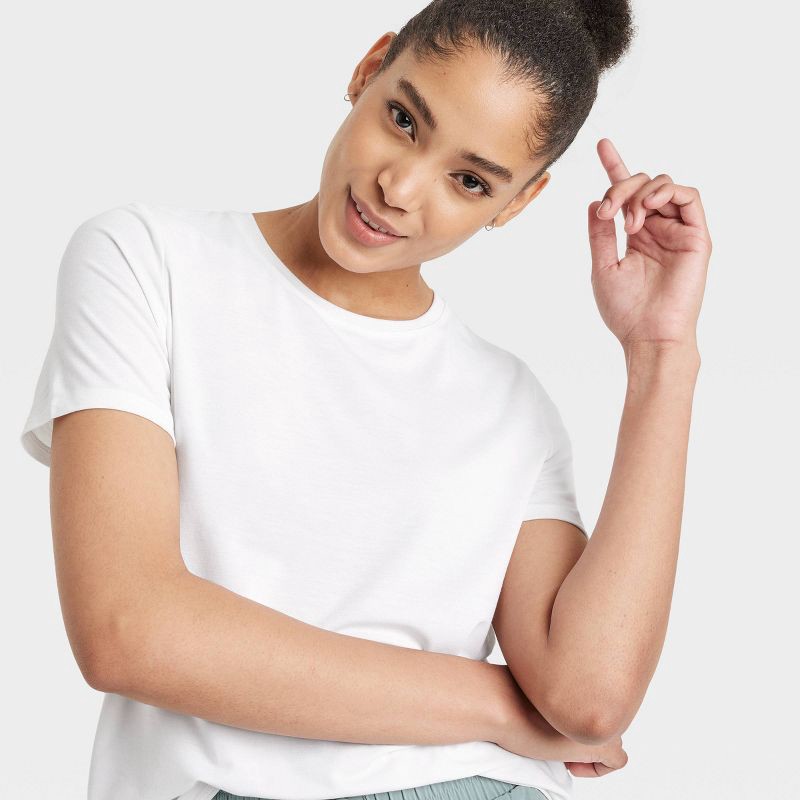 slide 5 of 5, Women's Crewneck Leggings Friendly Short Sleeve T-Shirt - All In Motion™ White L: Moisture Wicking, Quick Dry, 1 ct