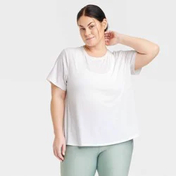 Women's Crewneck Leggings Friendly Short Sleeve T-Shirt - All In Motion™ White XXL: Moisture Wicking, Quick Drying