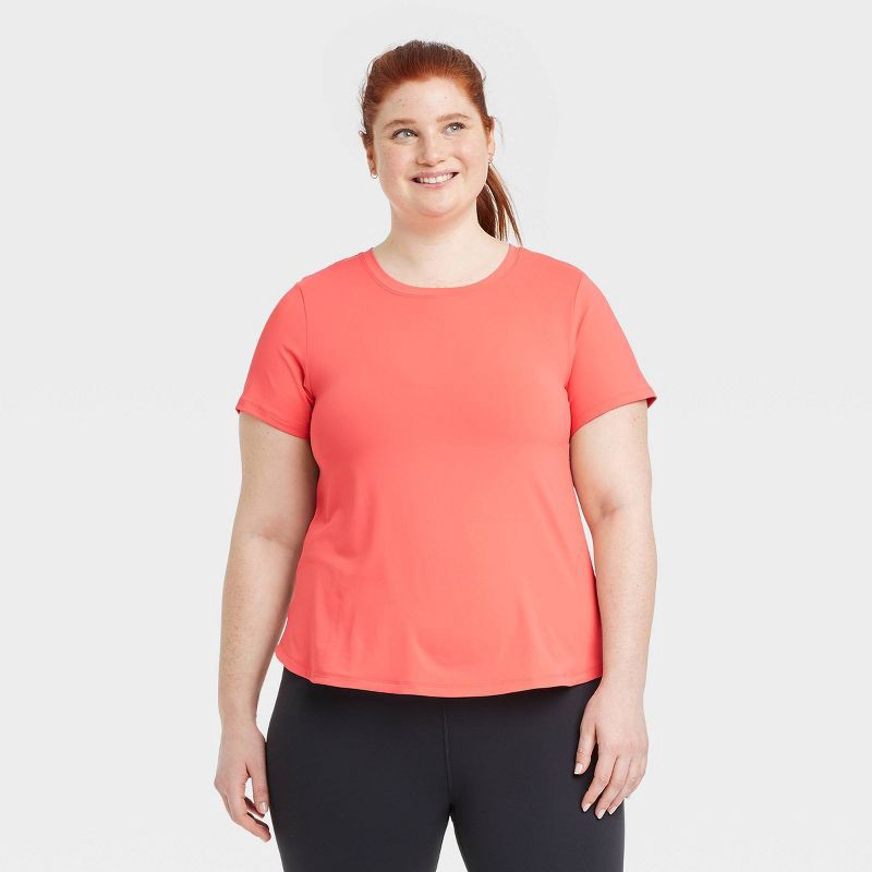 slide 3 of 6, Women's Mesh Back Short Sleeve T-Shirt - All In Motion™ Coral Red XL: Moisture Wicking, Quick Dry, UPF 50+, 1 ct